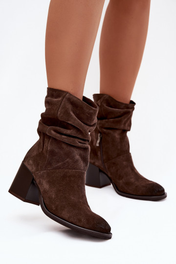 Botas de couro camurça com babados e salto Zazoo 1127 chocolate 2
