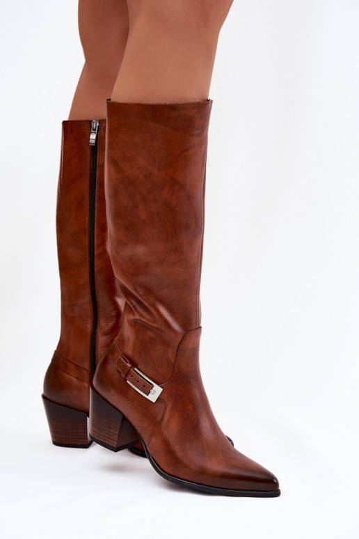 Pele botas com salto com fivelas aquecimento Zazoo 70156 cor marrom