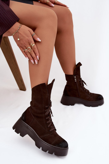 Botas femininas de tornozelo de camurça natural na cor marrom Zazoo 976