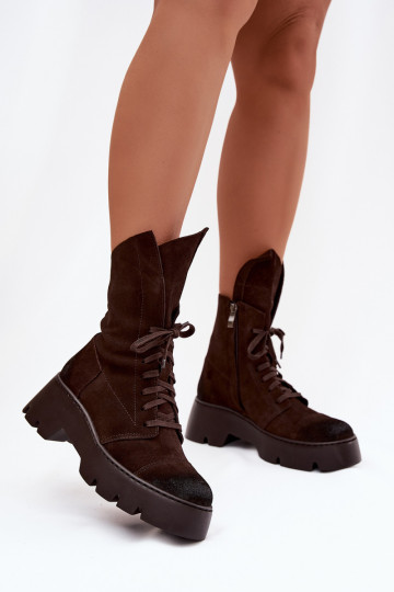 Botas femininas de tornozelo de camurça natural na cor marrom Zazoo 976 2