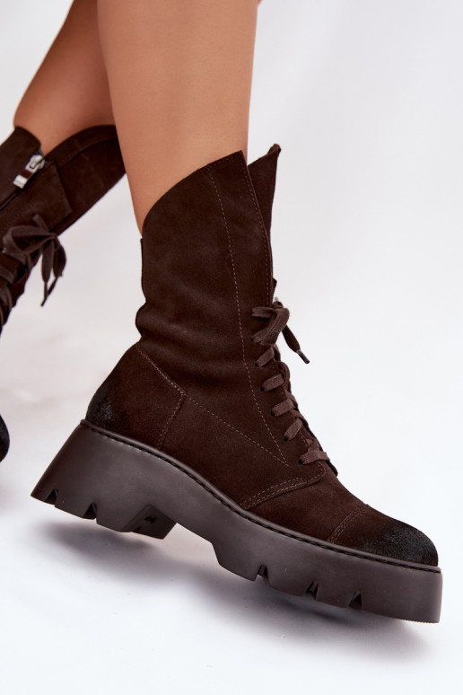 Botins de trabalho FemininoHabilitadoturalnego de camurçau Zazoo 976 CzekoladoParae