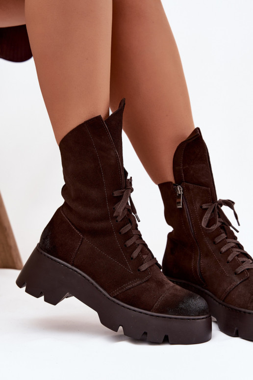 Botins de trabalho FemininoHabilitadoturalnego de camurçau Zazoo 976 CzekoladoParae