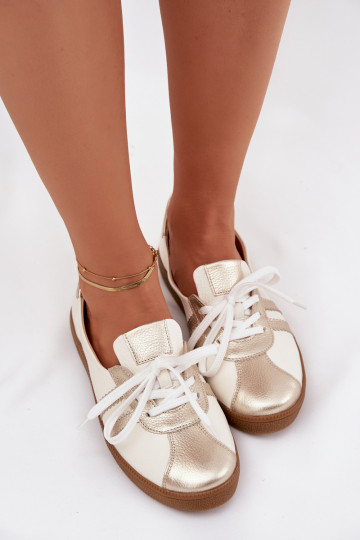 Sapatos femininos de couro "Barefoot" na cor branca e dourada Zazoo N1341