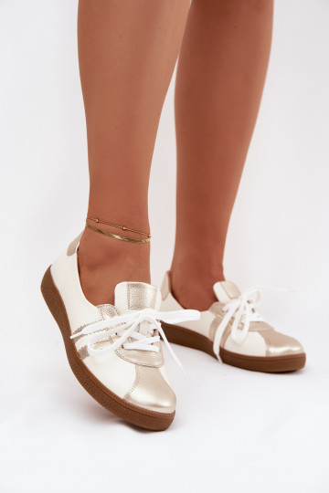 Sapatos femininos de couro "Barefoot" na cor branca e dourada Zazoo N1341 2