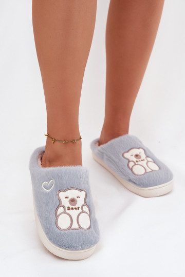 Chinelo Noralie azul com pelúcia e ursinho