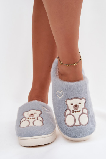 Chinelo Noralie azul com pelúcia e ursinho 2