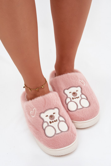 Chinelo Noralie rosa com pelúcia e ursinho