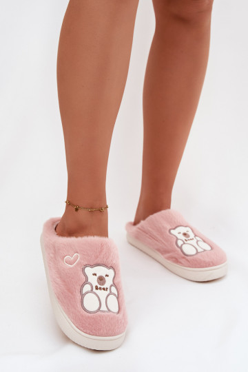 Chinelo Noralie rosa com pelúcia e ursinho 2