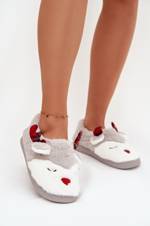 Chinelos Habilitadotal Feminino Com um tema Rena com um casaco de pele cor cinza Orsella