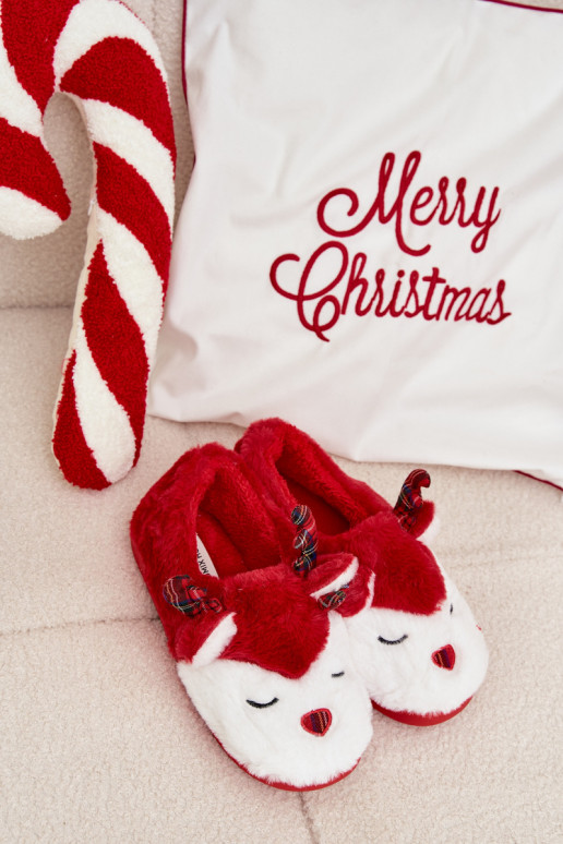 Chinelos Habilitadotal Feminino Com um tema Rena com um casaco de pele cor vermelha Orsella