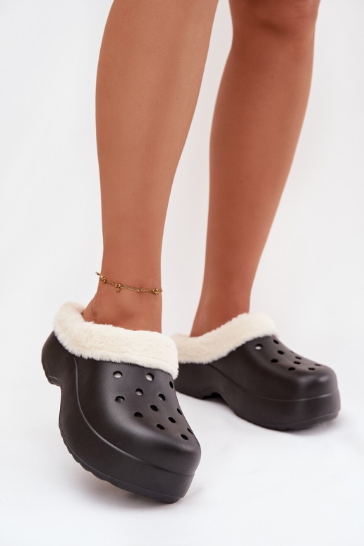 Chinelos leves Chinelos femininos aquecimento com pelo por dentro cor preta Palvine