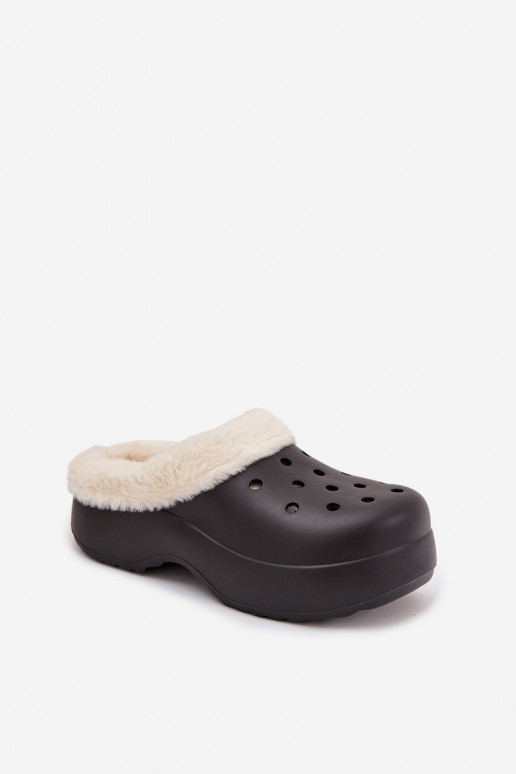 Chinelos leves Chinelos femininos aquecimento com pelo por dentro cor preta Palvine