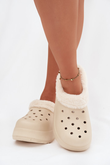 Chinelos leves Chinelos femininos aquecimento com pelo por dentro bege Palvine 2