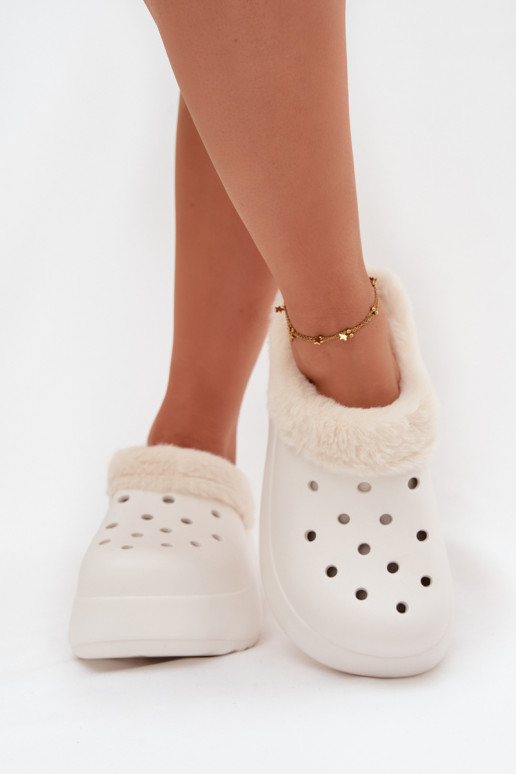 Chinelos leves Chinelos femininos aquecimento com pelo por dentro cor branca Palvine