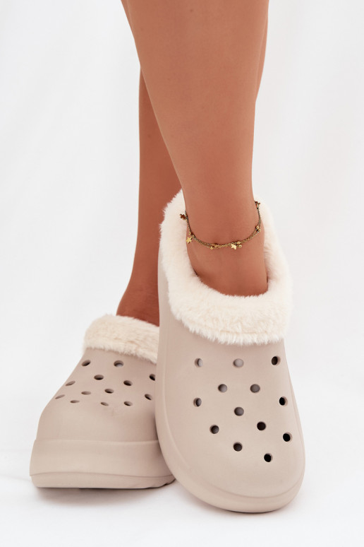 Chinelos leves Chinelos femininos aquecimento com pelo por dentro cor cáqui Palvine