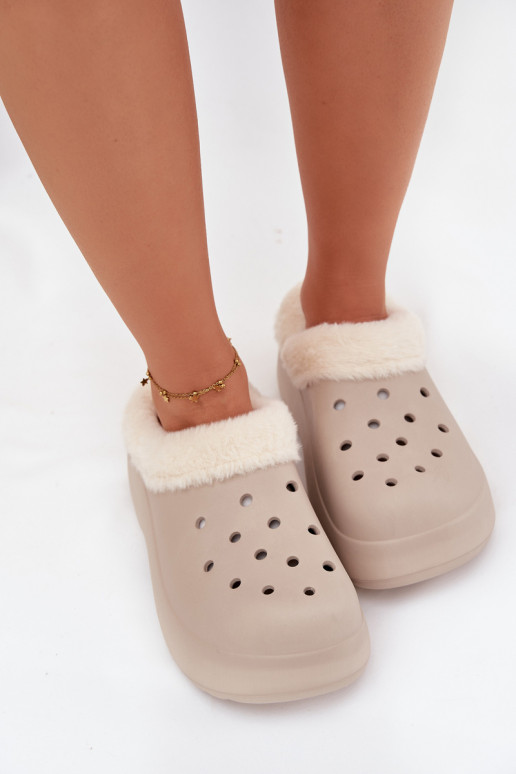 Chinelos leves Chinelos femininos aquecimento com pelo por dentro cor cáqui Palvine