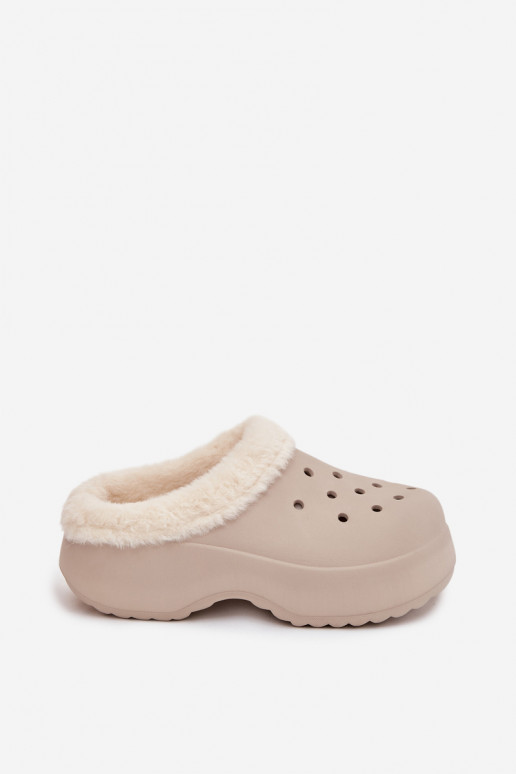 Chinelos leves Chinelos femininos aquecimento com pelo por dentro cor cáqui Palvine