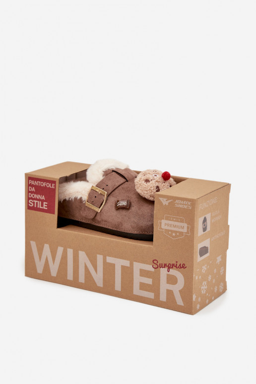 Chinelos Feminino com lindos detalhes I com fivelas aquecimento com pelo por dentro cor marrom Thalora