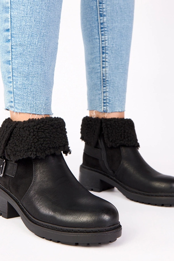 Botas pretas de salto com cano dobrável "Olga"