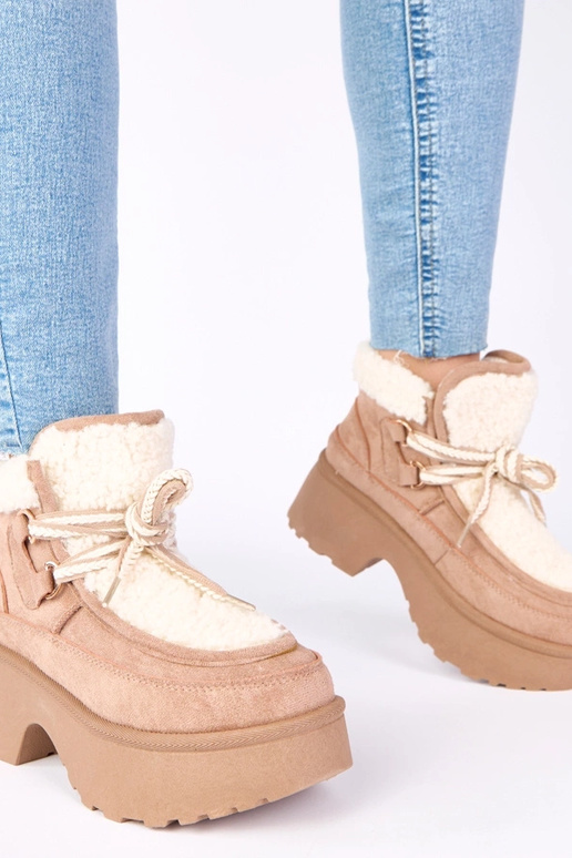 Botas de neve bege escuro com pelúcia...