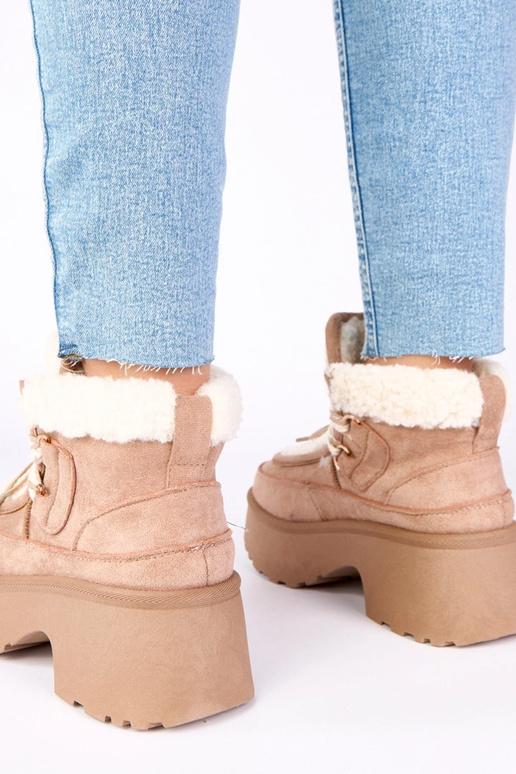 Botas de neve bege escuro com pelúcia...