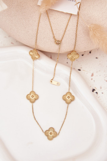 Colar de aço inoxidável dourado com motivos florais