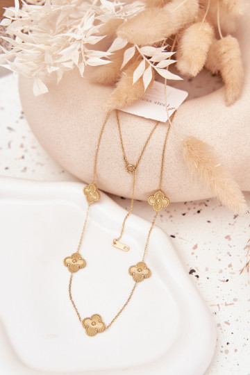 Colar de aço inoxidável dourado com motivos florais 2