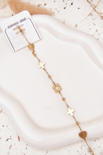 Pulseira de aço inoxidável dourada com pingentes 2