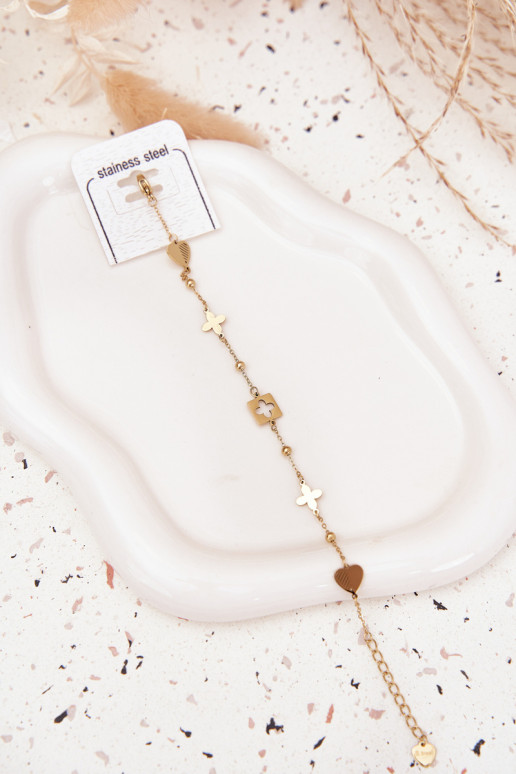 Um bracelete de aço inoxidável Com pingentes cor dourada