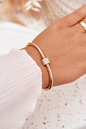 Pulseira feminina de aço inoxidável dourada com pedras brilhantes