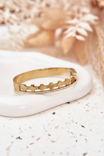 Pulseira de aço inoxidável dourada decorada com zircônias 2