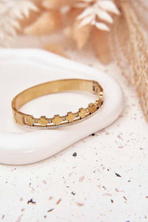 Um bracelete de aço inoxidável Ozdobiona Cyrkoniami cor dourada