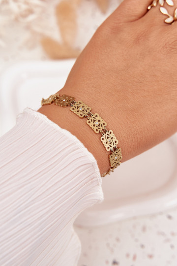 Pulseira feminina ajustável com pedras brilhantes de aço cirúrgico dourada
