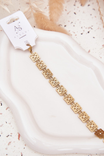 Pulseira feminina ajustável com pedras brilhantes de aço cirúrgico dourada 2