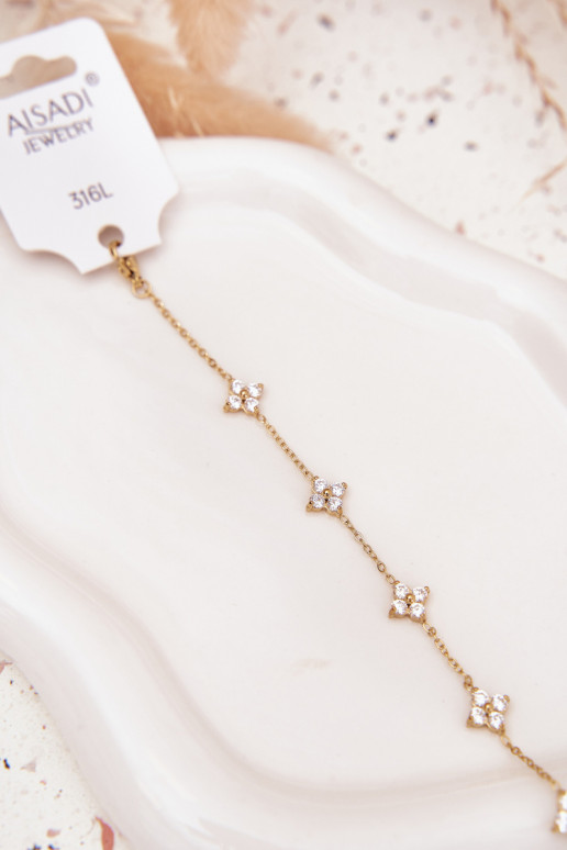 Um braceletecom motivos floraisuszkami Stal Chirurgiczna cor dourada