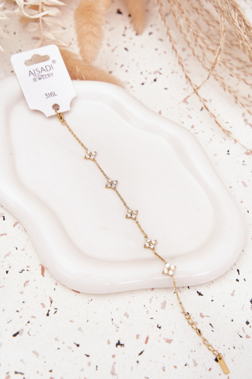 Um braceletecom motivos floraisuszkami Stal Chirurgiczna cor dourada