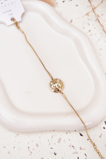 Um bracelete Feminino Com pingente Kółkocom motivos floraisuszkami cor dourada 2