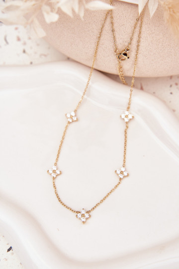 Colar feminino com motivos florais de aço cirúrgico dourada
