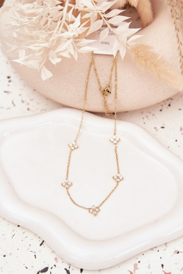 Colar feminino com motivos florais de aço cirúrgico dourada 2