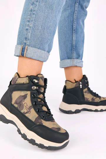 Botas de combate pretas de plataforma com motivo de camuflagem Louie 2