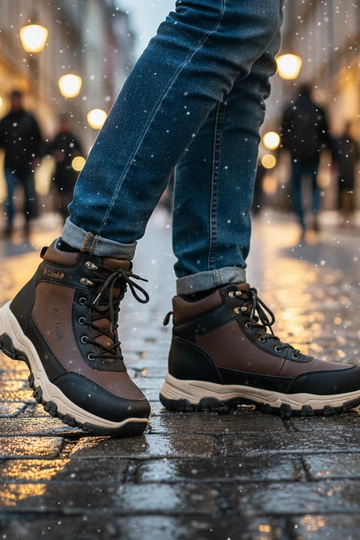 Calças de combate marrons masculinas forradas com sola elevada Pedro