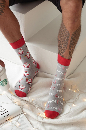 Meias masculinas de Natal "Santa Clause" na cor cinza