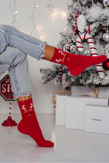 Meias femininas "Christmas" com renas na cor vermelha