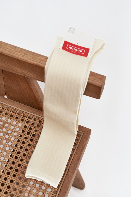 Meias longas de lã merino na cor marfim