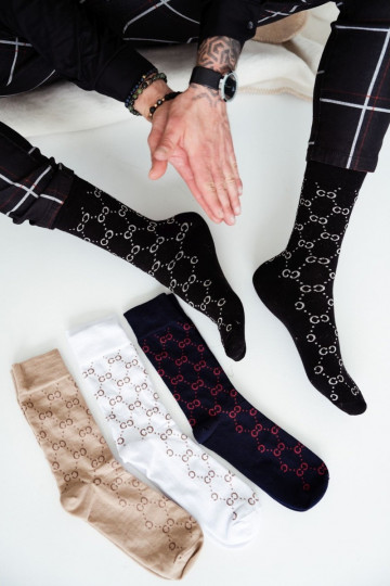 Meias masculinas estampadas CC, cor preta