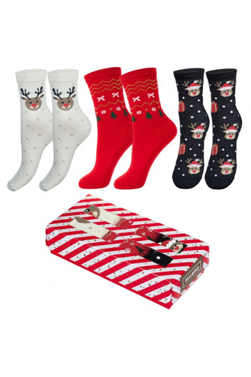 Conjunto de meias de Natal femininas em caixa, 3 pares 2