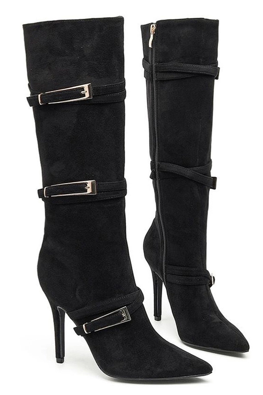 Botas longas pretas de salto fino com...