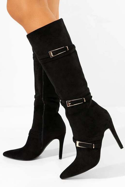 Botas longas pretas de salto fino com...