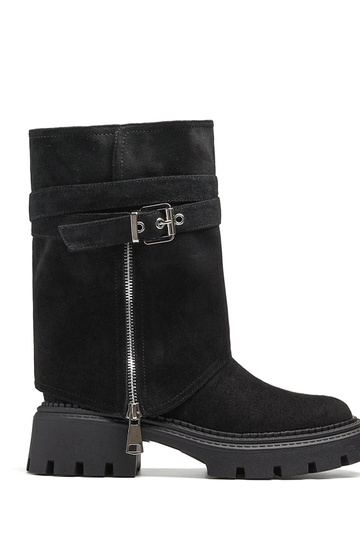 Botins pretos com cano removível e zíper decorativo Edna