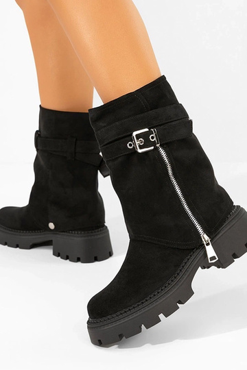 Botins pretos com cano removível e zíper decorativo Edna 2